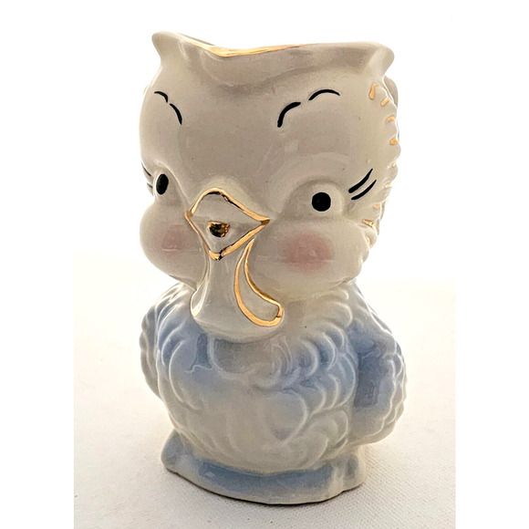 PITCHER-VASE-Vintage-Duck-Blue-Cream-Gold Trim-MCM-HANDLE-3D - Picture 1 of 14